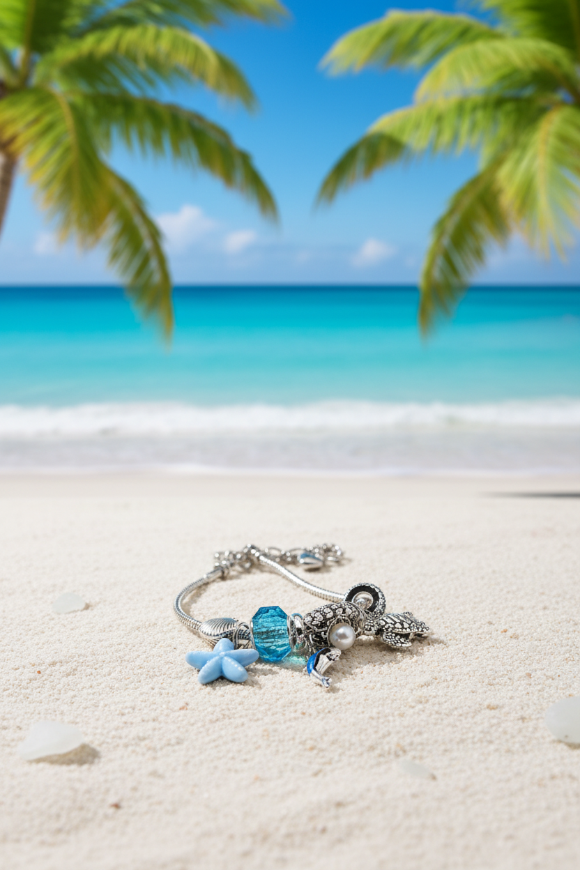 Pulsera de charms marina con fondo de playa