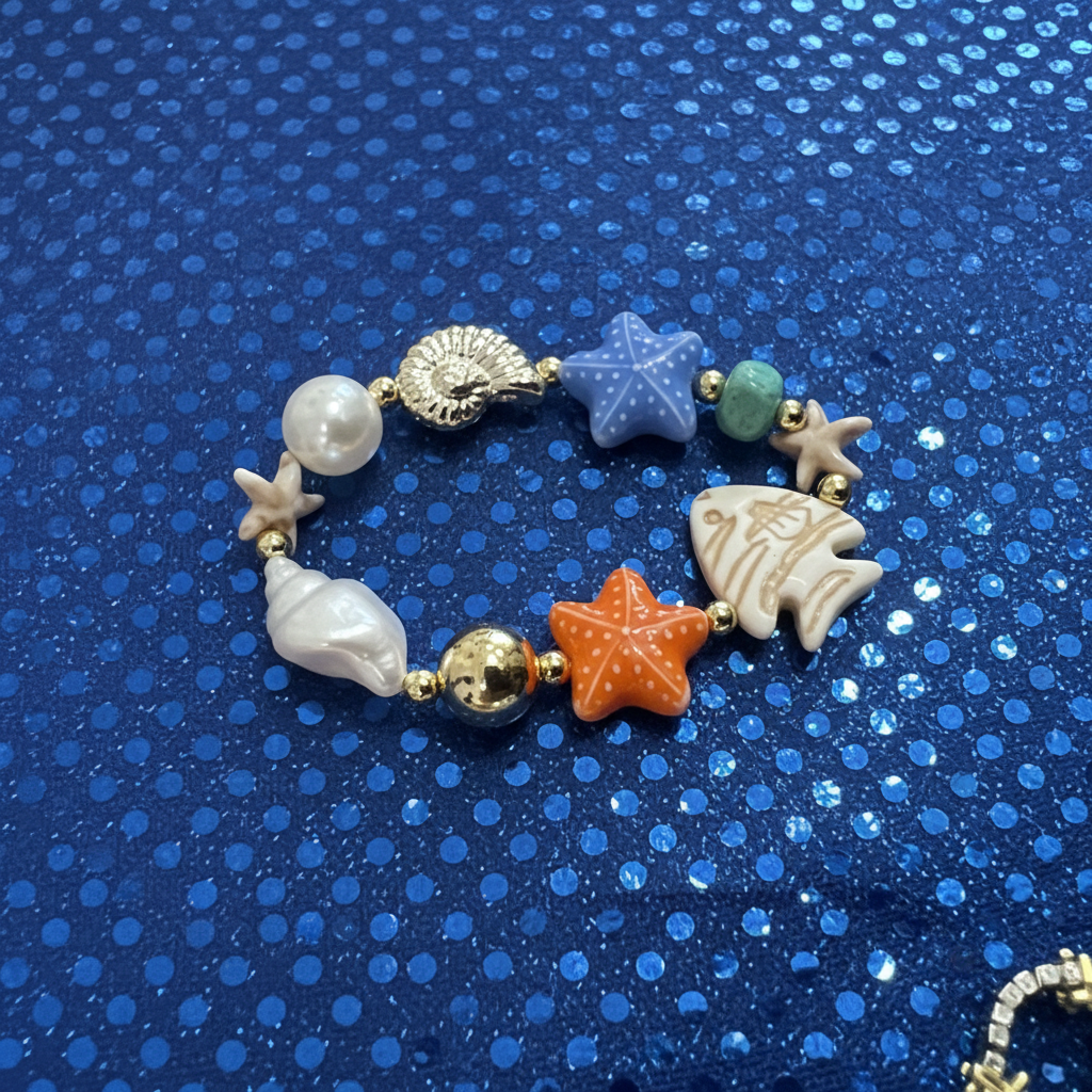 Pulsera marina estrellas de mar fondo azul oscuro